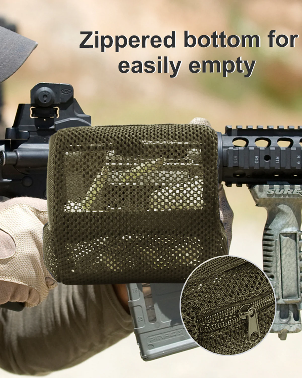 Feyachi SC80 Sand Brass Catcher for AR15 Thickened Nylon Cartridge Casing Shell Catcher Net with Quick Release Zipper, Picatinny Rail Mount