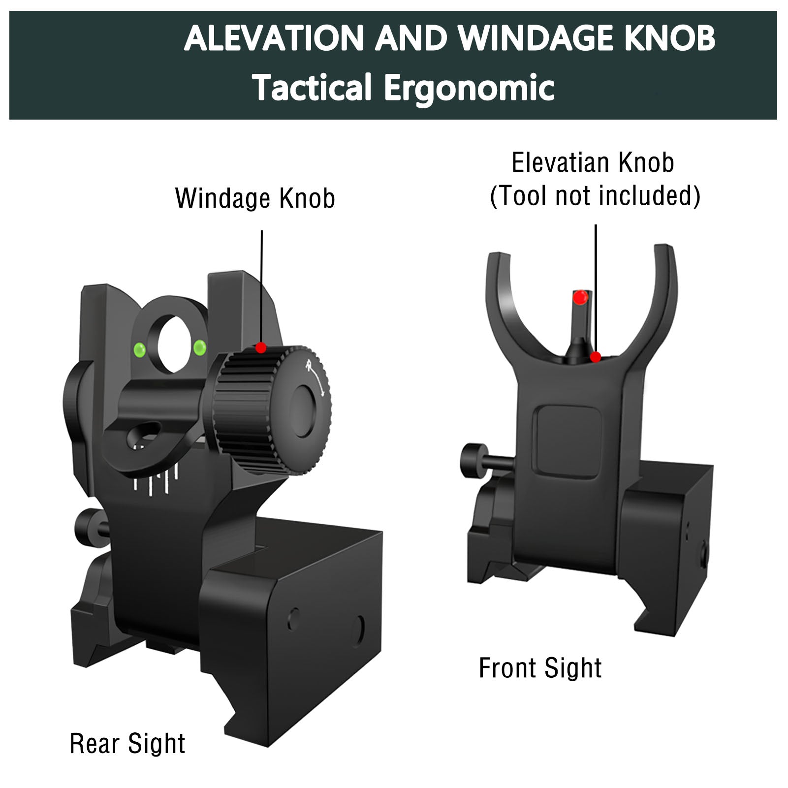Front and Rear Iron Sights,Fiber Optic Flip Up Style Steel Backup Sights fits Picatinny & Weaver Rails Black feyachi Default Title Default Title-